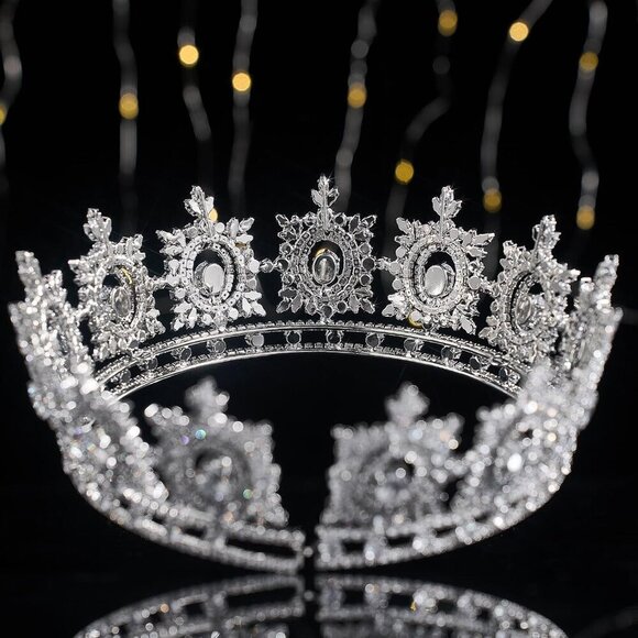 Cubic Zirconia Bridal Tiara Silver Queen Crown for Wedding Prom Queen Gift main image 9